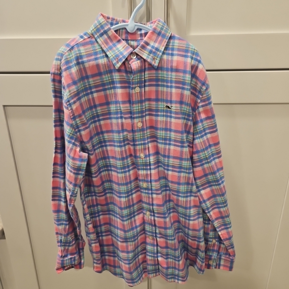 Vineyard Vines Boys Flannel Plaid Whale Button-up Shirt Medium 12-14